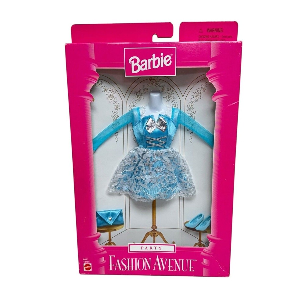 Vtg 1996 Mattel Barbie Fashion Avenue Tiffany Blue Lace Dress Party Outfit NIB